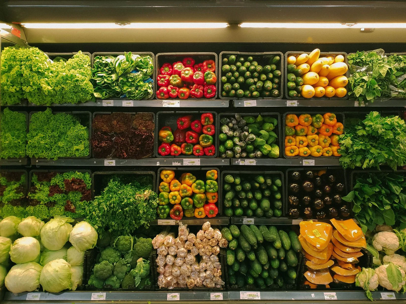 Vegetable shelves in a supermarket